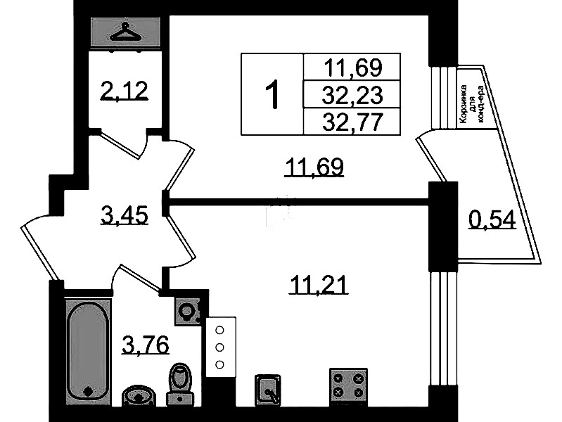1-комнатная квартира 32.77 м², 8/11 эт., ЖК «VEREN NORT Сертолово»